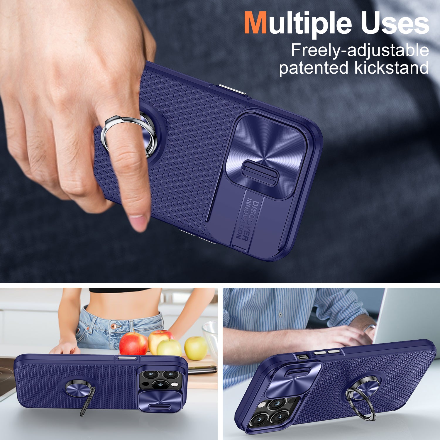PC TPU telefoncover til iPhone 14 Pro Max Ring Kickstand Slide Kamera Lens Cover Telefon Shell PC TPU telefoncover til iPhone 14 Pro Max Ring Kickstand Slide Kamera Lens Cover Telefon Shell
